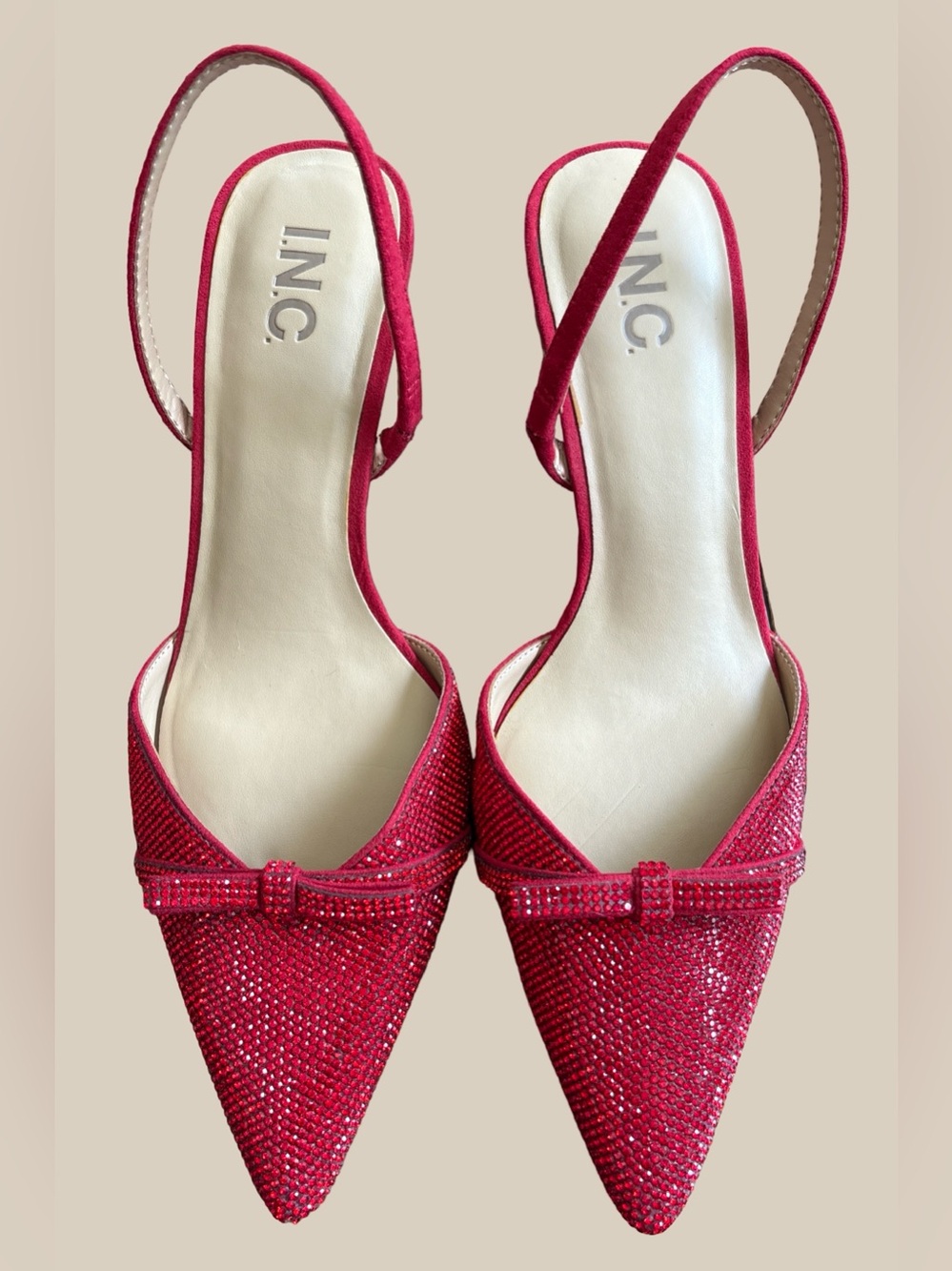 INC International Concepts Gelsey Slingback Pump Red Rhinestone Kitten Heel 8.5W